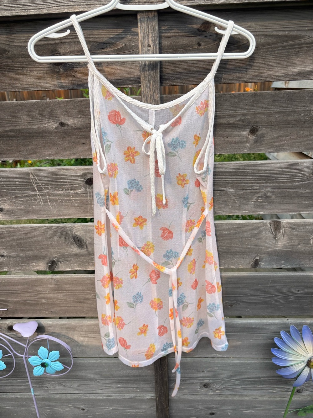 Sheer Floral Tie-Front Slip Shirt